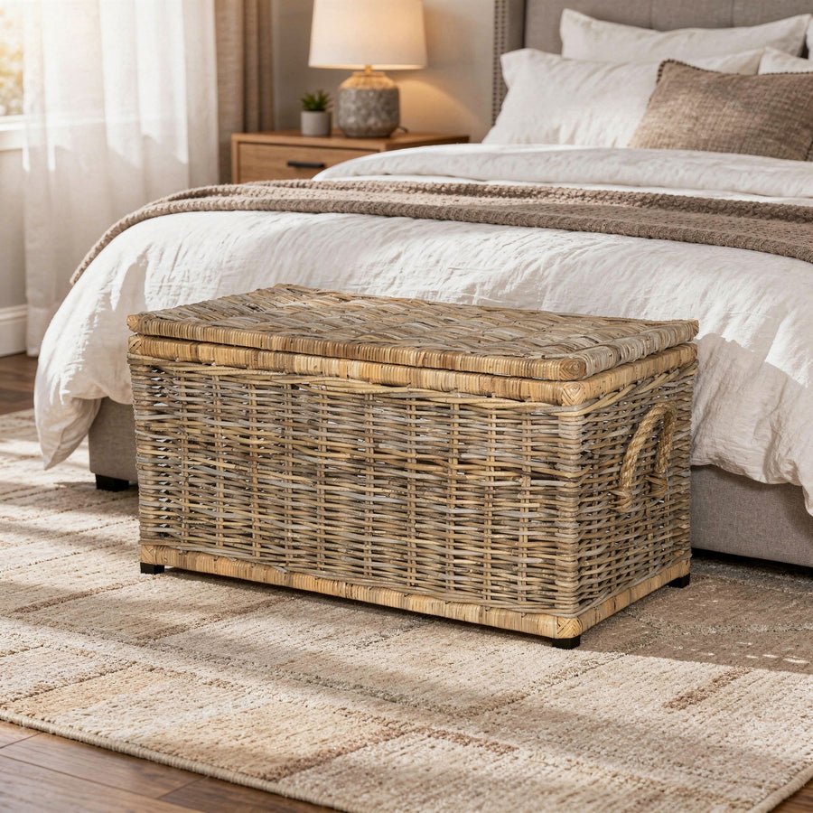 Rattan Kobo Decorative Storage Trunk with Lid, Natural