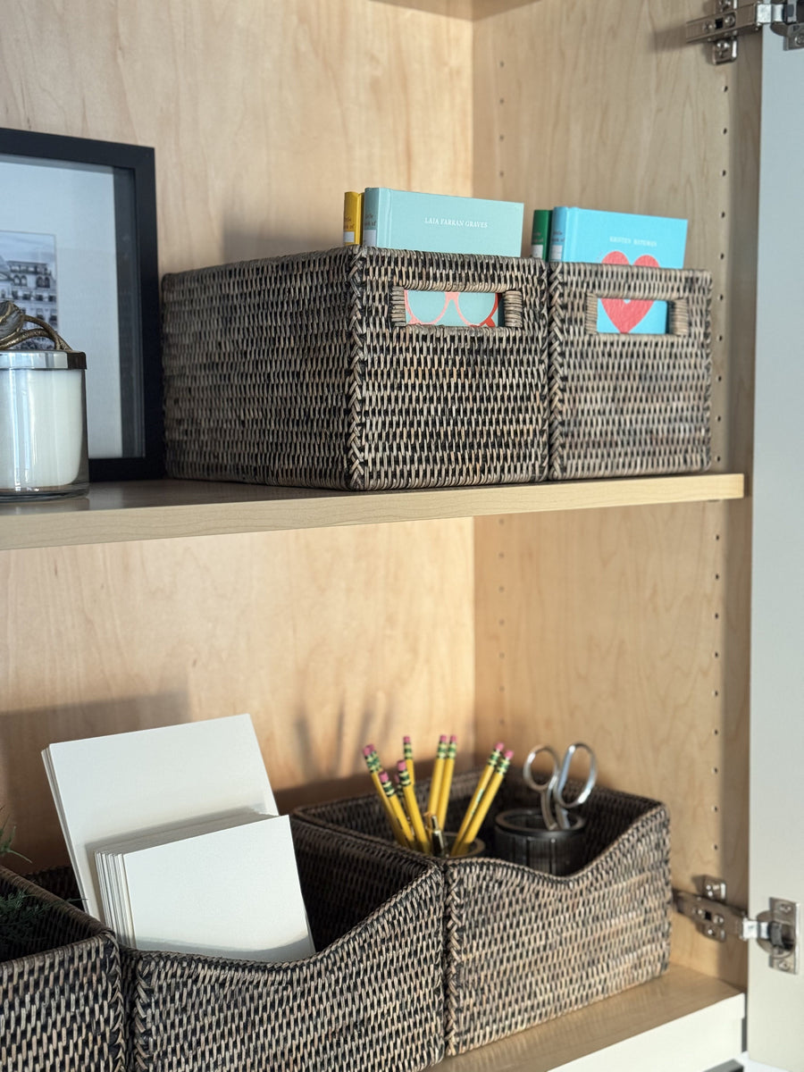 La Jolla  Rattan Shelf Basket with Handles