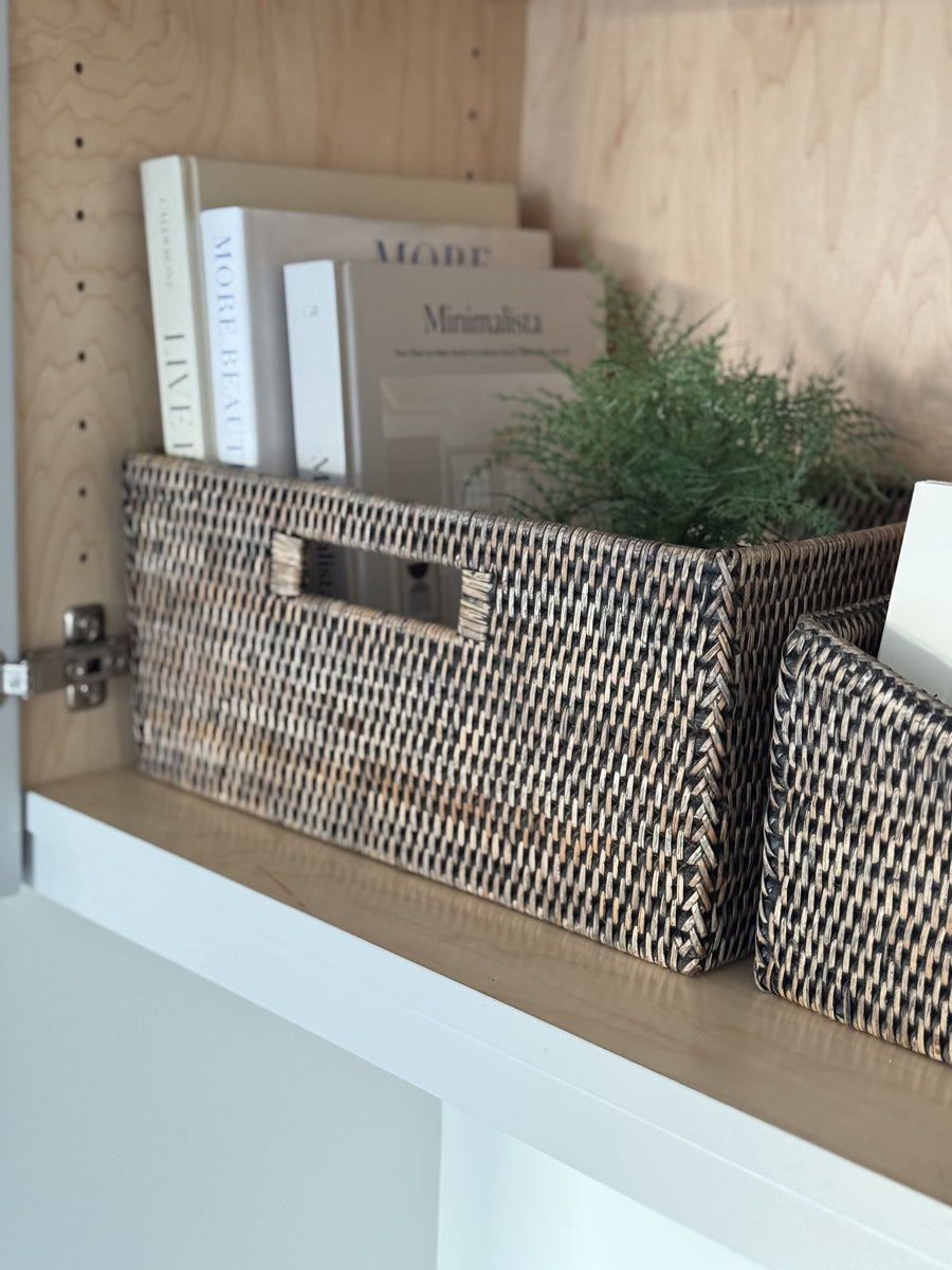 La Jolla  Rattan Shelf Basket with Handles