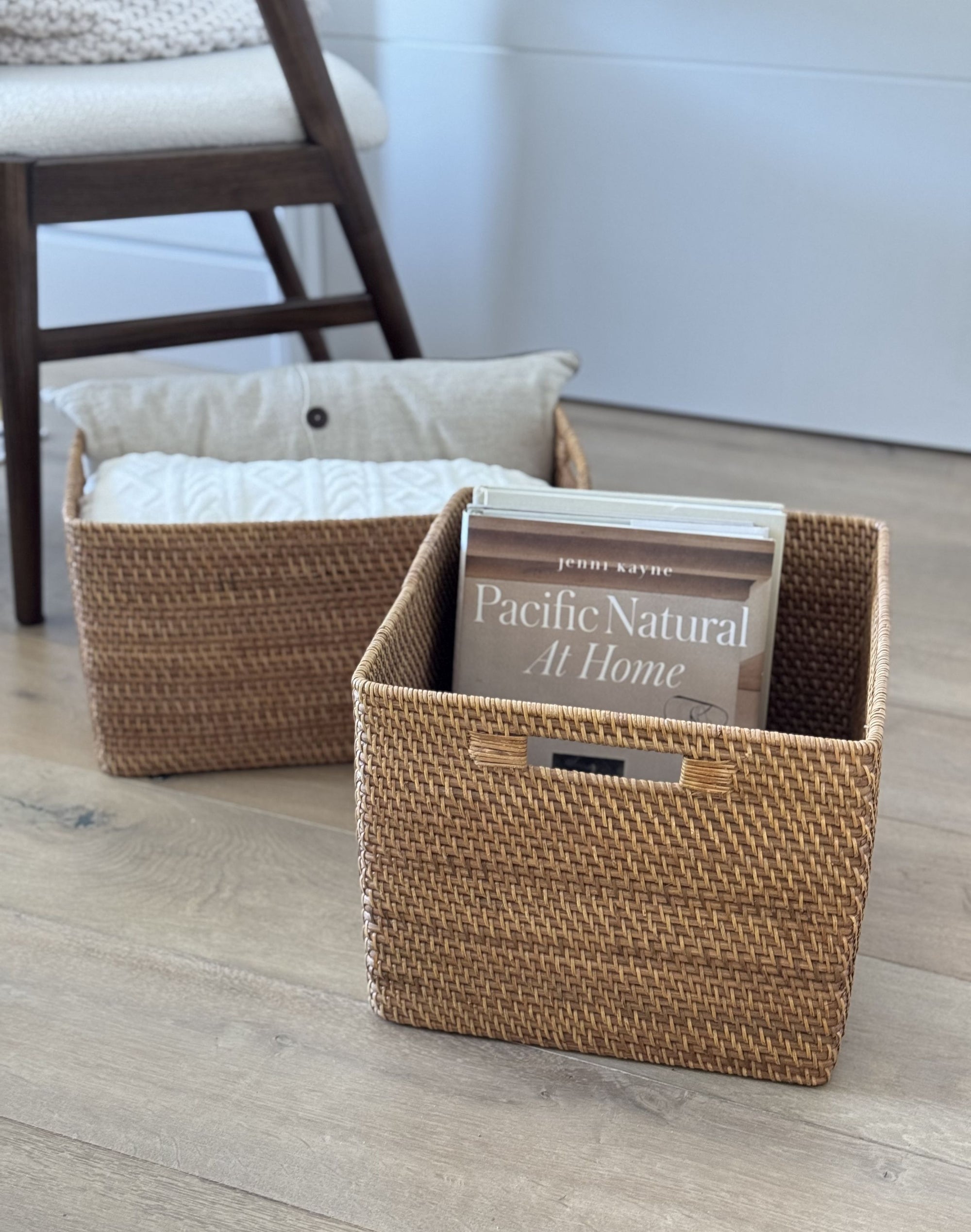 Loma Decorative Square Rattan Storage Basket with Handles