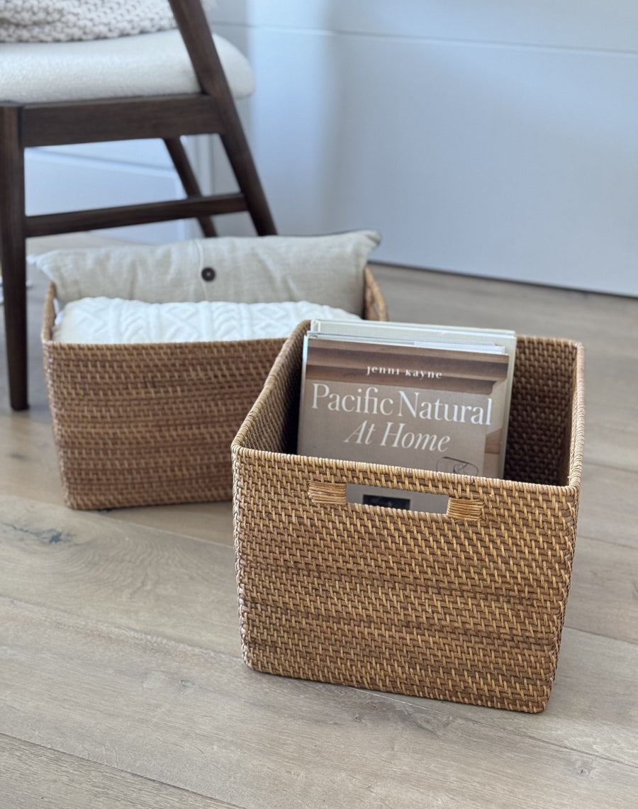 Loma Decorative Square Rattan Storage Basket with Handles