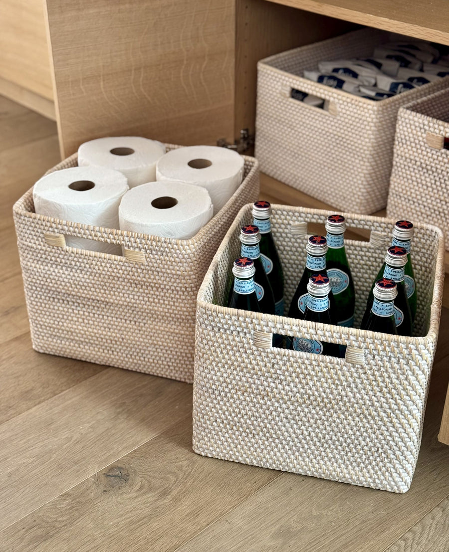 Loma Decorative Square Rattan Storage Basket with Handles