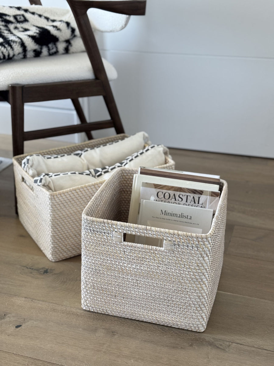 Loma Decorative Square Rattan Storage Basket with Handles