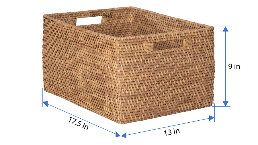 Loma Rectangular Decorative Rattan Storage Basket with Handles