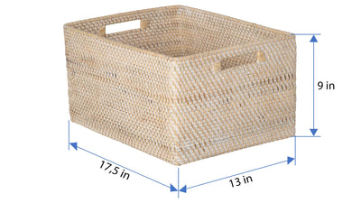 Loma Rectangular Decorative Rattan Storage Basket with Handles