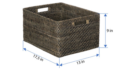 Loma Rectangular Decorative Rattan Storage Basket with Handles