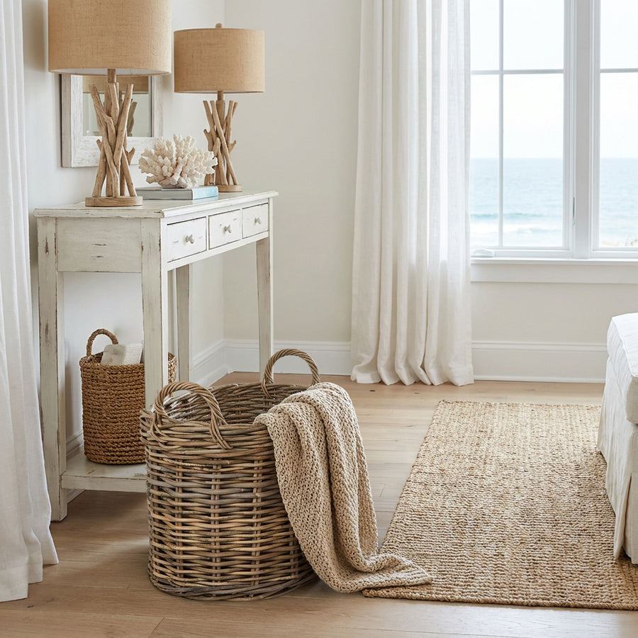 Nusa Round Kobo Basket with Ear Handles, Gray-Brown