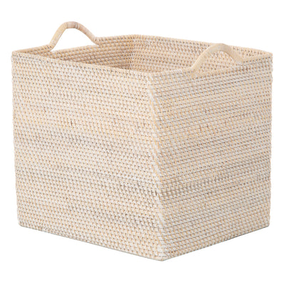 Loma Rectangular Decorative Rattan Storage Basket with Ear Handles, Large