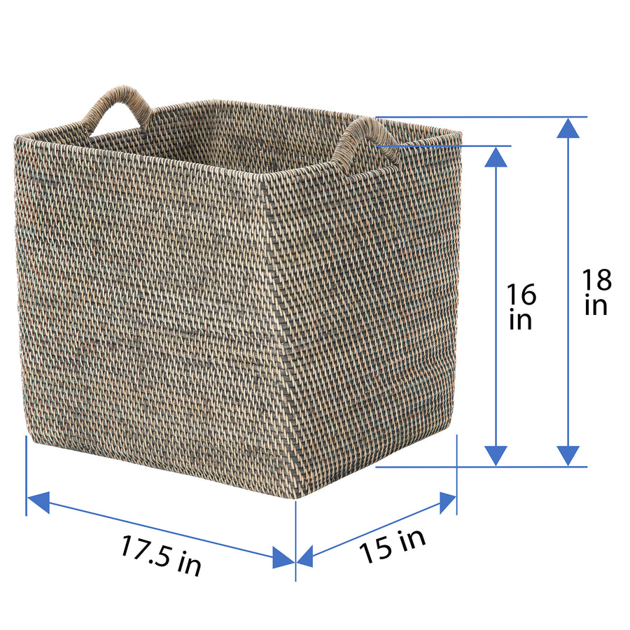 Loma Rectangular Decorative Rattan Storage Basket with Ear Handles, Large