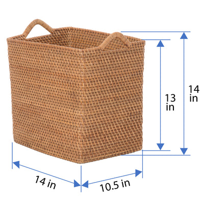 Loma Rectangular Decorative Rattan Storage Basket with Ear Handles, Small