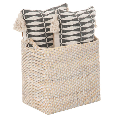 Loma Rectangular Decorative Rattan Storage Basket with Ear Handles, Small