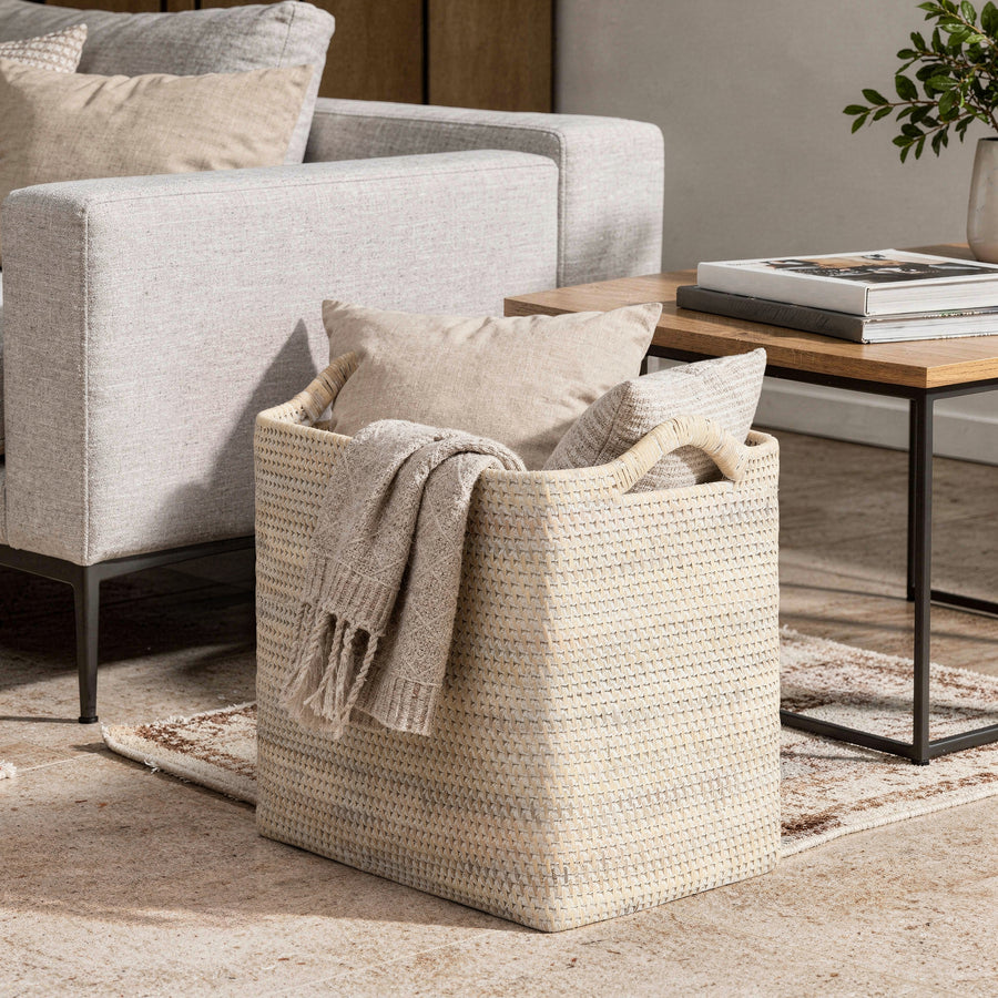 Loma Rectangular Decorative Rattan Storage Basket with Ear Handles, Small