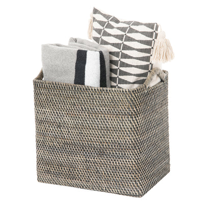 Loma Rectangular Decorative Rattan Storage Basket with Ear Handles, Small