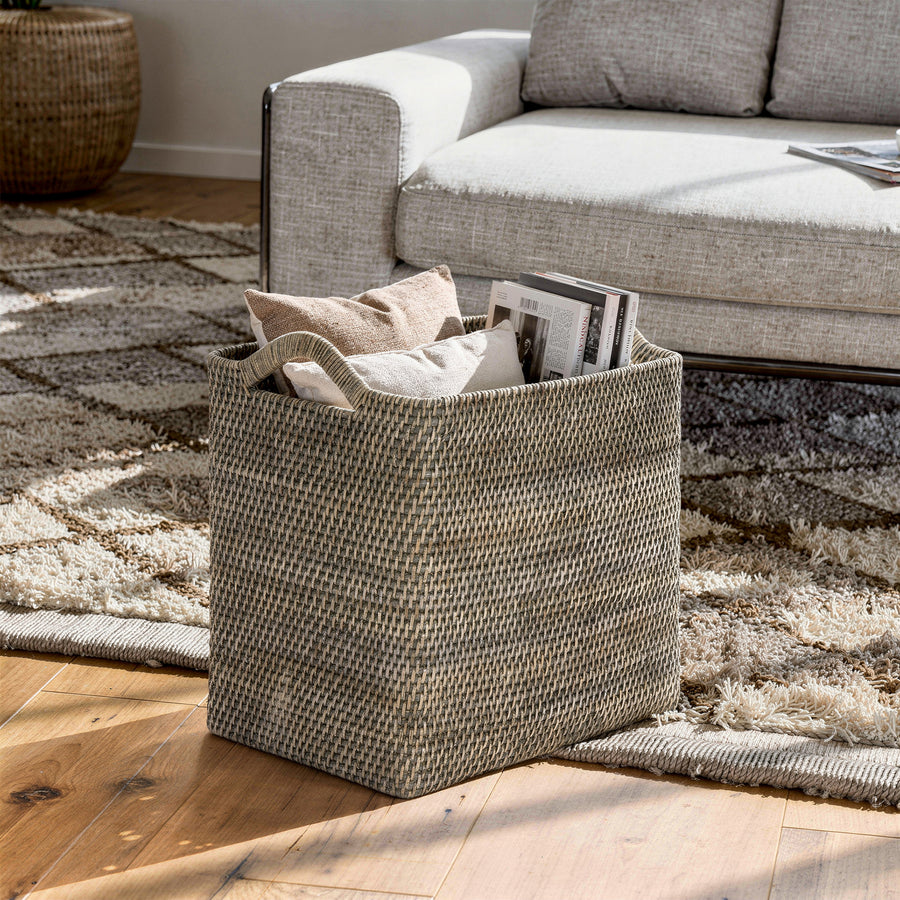 Loma Rectangular Decorative Rattan Storage Basket with Ear Handles, Small