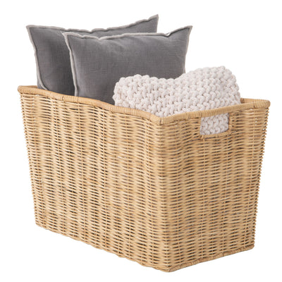 Rectangular Scalloped Wicker Decorative Storage Basket, Natural