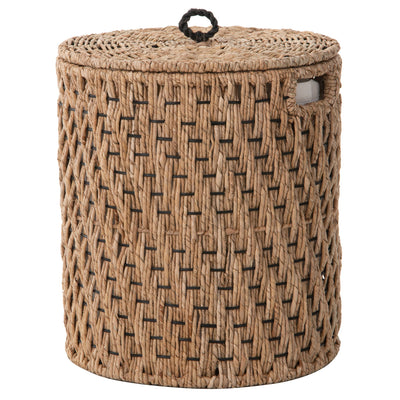 Round Lidded Vertical Weave Seagrass Laundry and Storage Basket with Liner