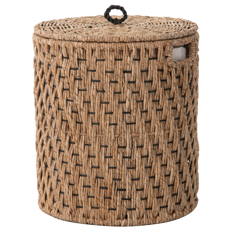 Round Lidded Vertical Weave Seagrass Laundry and Storage Basket with Liner