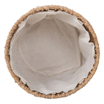 Round Lidded Vertical Weave Seagrass Laundry and Storage Basket with Liner