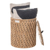 Round Lidded Vertical Weave Seagrass Laundry and Storage Basket with Liner