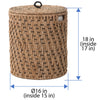 Round Lidded Vertical Weave Seagrass Laundry and Storage Basket with Liner