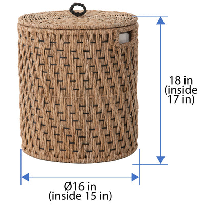 Round Lidded Vertical Weave Seagrass Laundry and Storage Basket with Liner