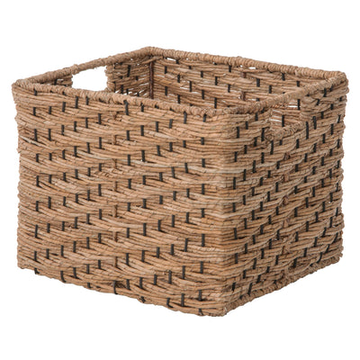 Rectangular Vertical Weave Seagrass Storage Basket with Cut-out Handles