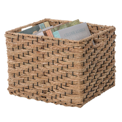 Rectangular Vertical Weave Seagrass Storage Basket with Cut-out Handles