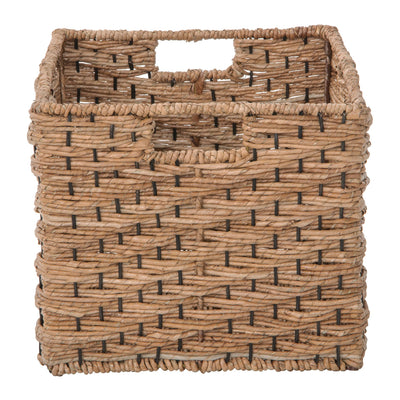 Rectangular Vertical Weave Seagrass Storage Basket with Cut-out Handles