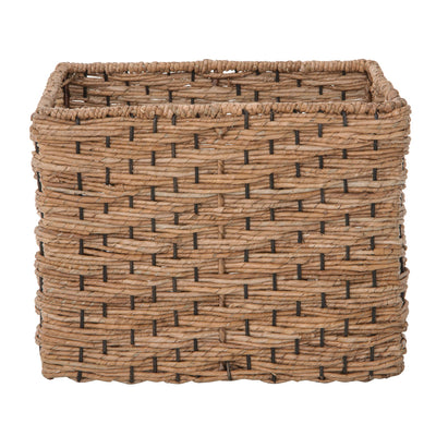 Rectangular Vertical Weave Seagrass Storage Basket with Cut-out Handles