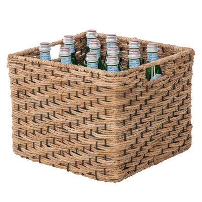 Rectangular Vertical Weave Seagrass Storage Basket with Cut-out Handles