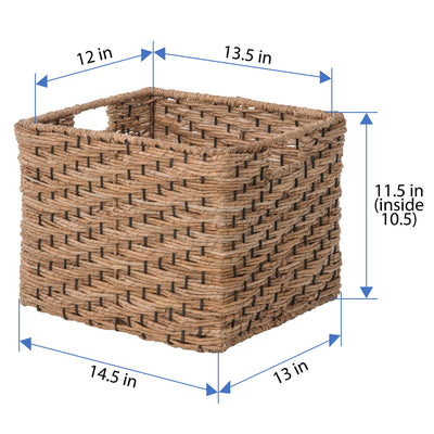 Rectangular Vertical Weave Seagrass Storage Basket with Cut-out Handles