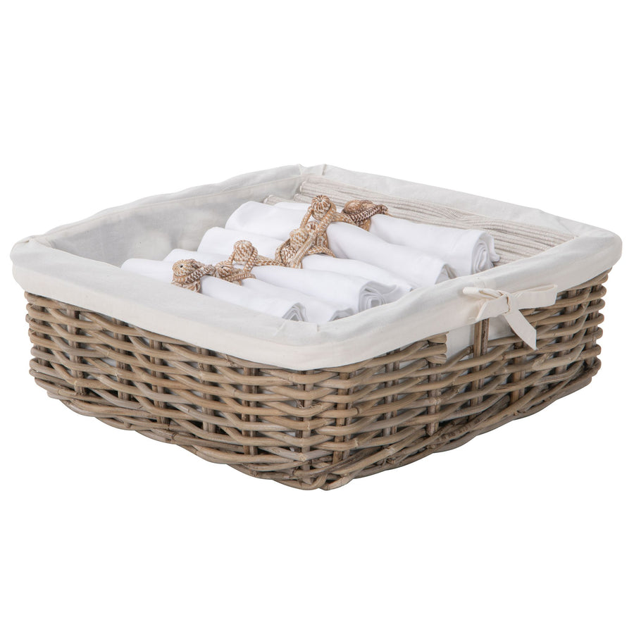 Kobo Rattan Square Shelf Basket with Fabric Liner, 3 Sizes