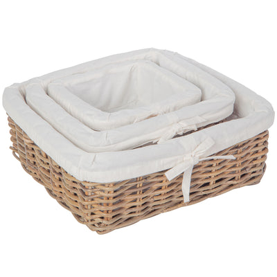 Kobo Rattan Square Shelf Basket with Fabric Liner, 3 Sizes