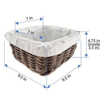 Kobo Rattan Square Shelf Basket with Fabric Liner, 3 Sizes