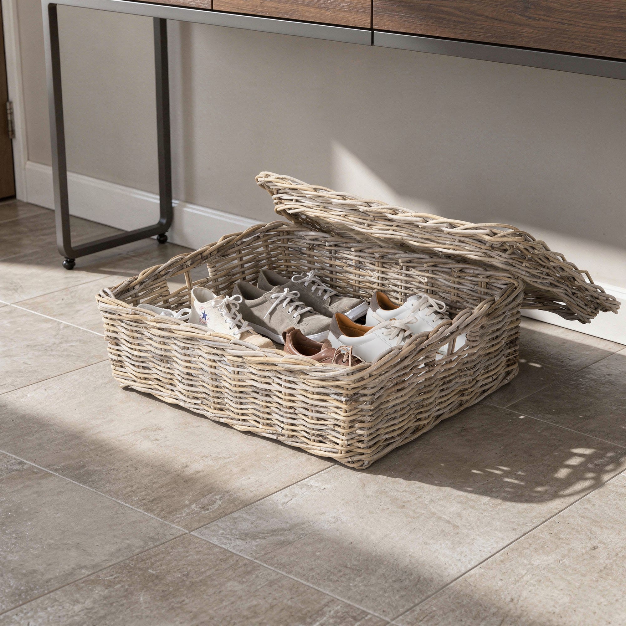 Kobo Rattan Rectangular Lidded Storage and Underbed Basket, Organizer Box, 3 Sizes