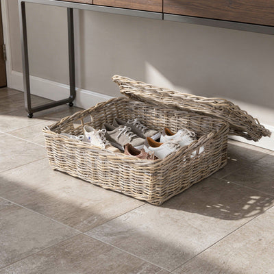 Kobo Rattan Rectangular Lidded Storage and Underbed Basket, Organizer Box, 3 Sizes