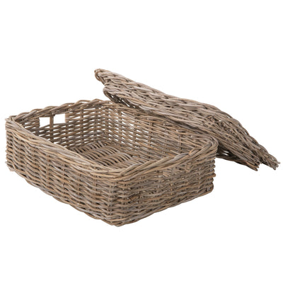 Kobo Rattan Rectangular Lidded Storage and Underbed Basket, Organizer Box, 3 Sizes