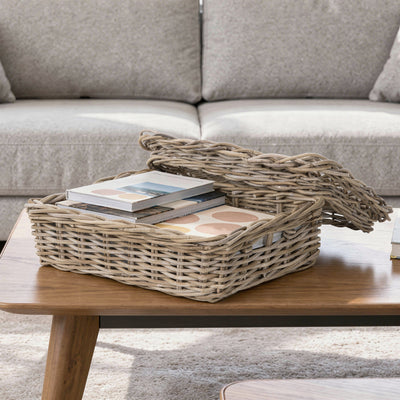 Kobo Rattan Rectangular Lidded Storage and Underbed Basket, Organizer Box, 3 Sizes