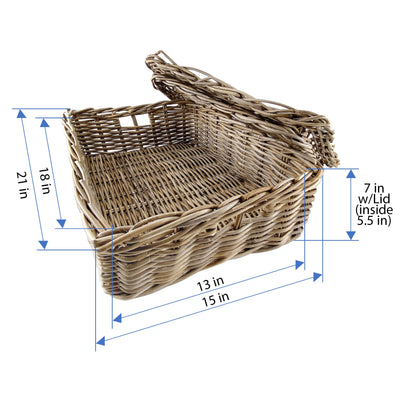 Kobo Rattan Rectangular Lidded Storage and Underbed Basket, Organizer Box, 3 Sizes