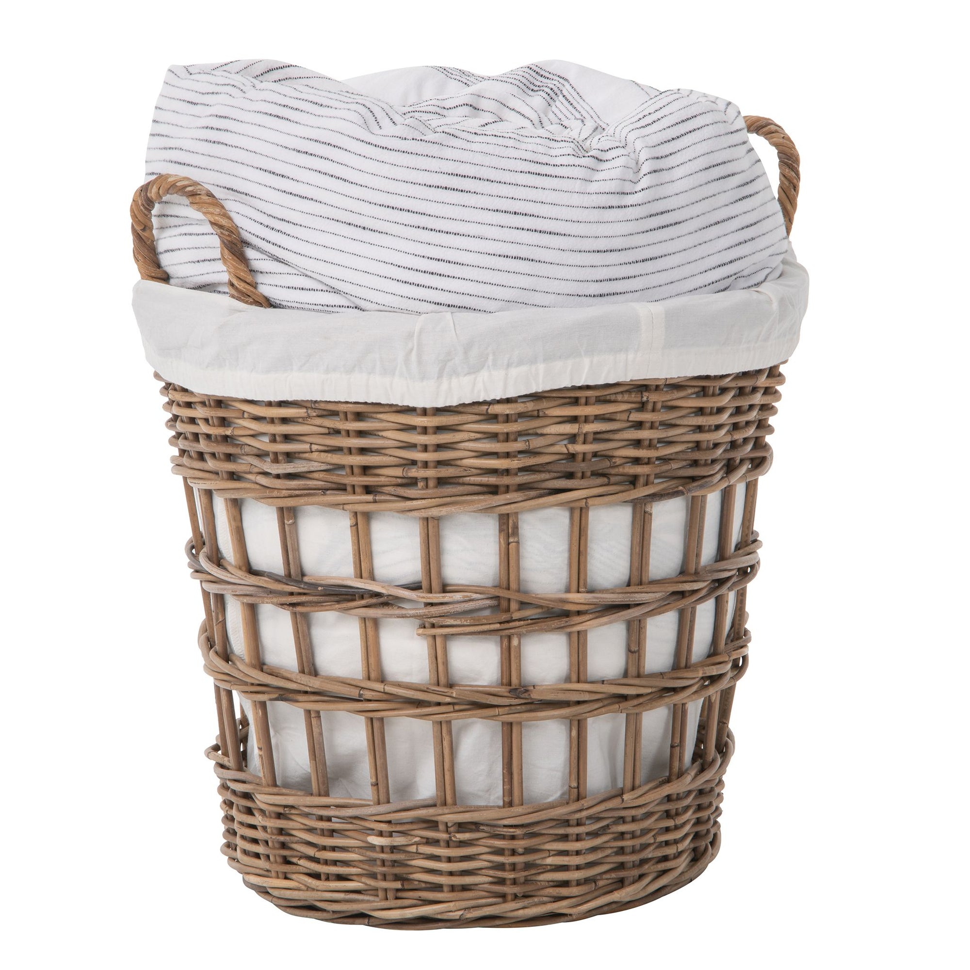 Kobo Round Rattan Storage and Laundry Basket with Liner and Handles - Removable and Washable Liner