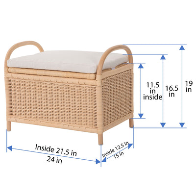 Rattan Trunk Bench with Removable Seat Cushion and Underseat Storage - Small, For Kids