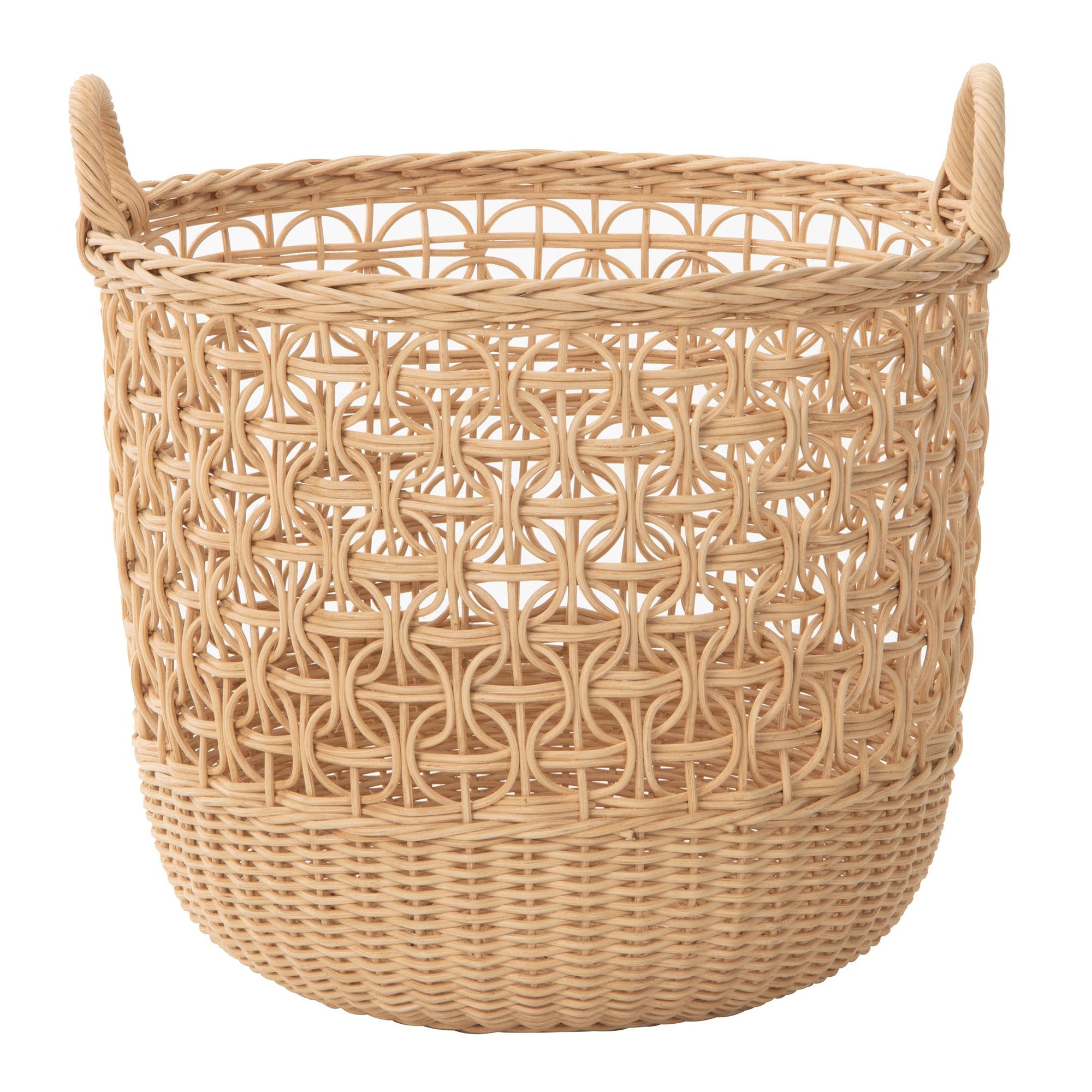 Wave Natural Rattan Basket with Handles - Elegant Braided Weave