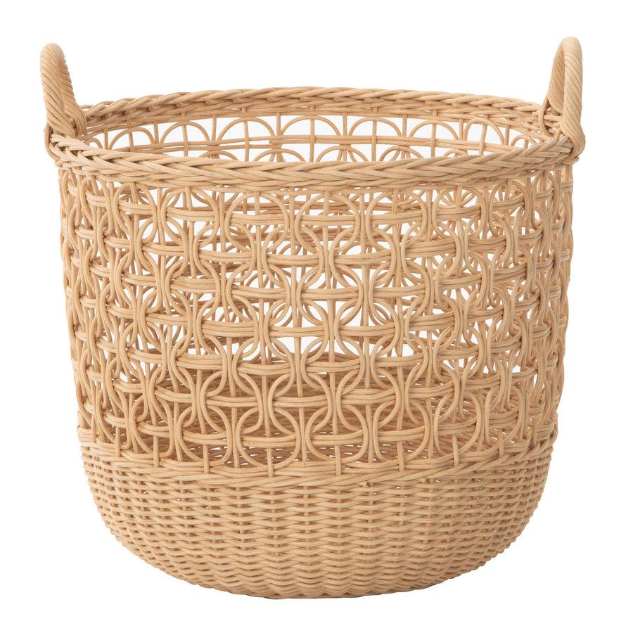 Wave Natural Rattan Basket with Handles - Elegant Braided Weave