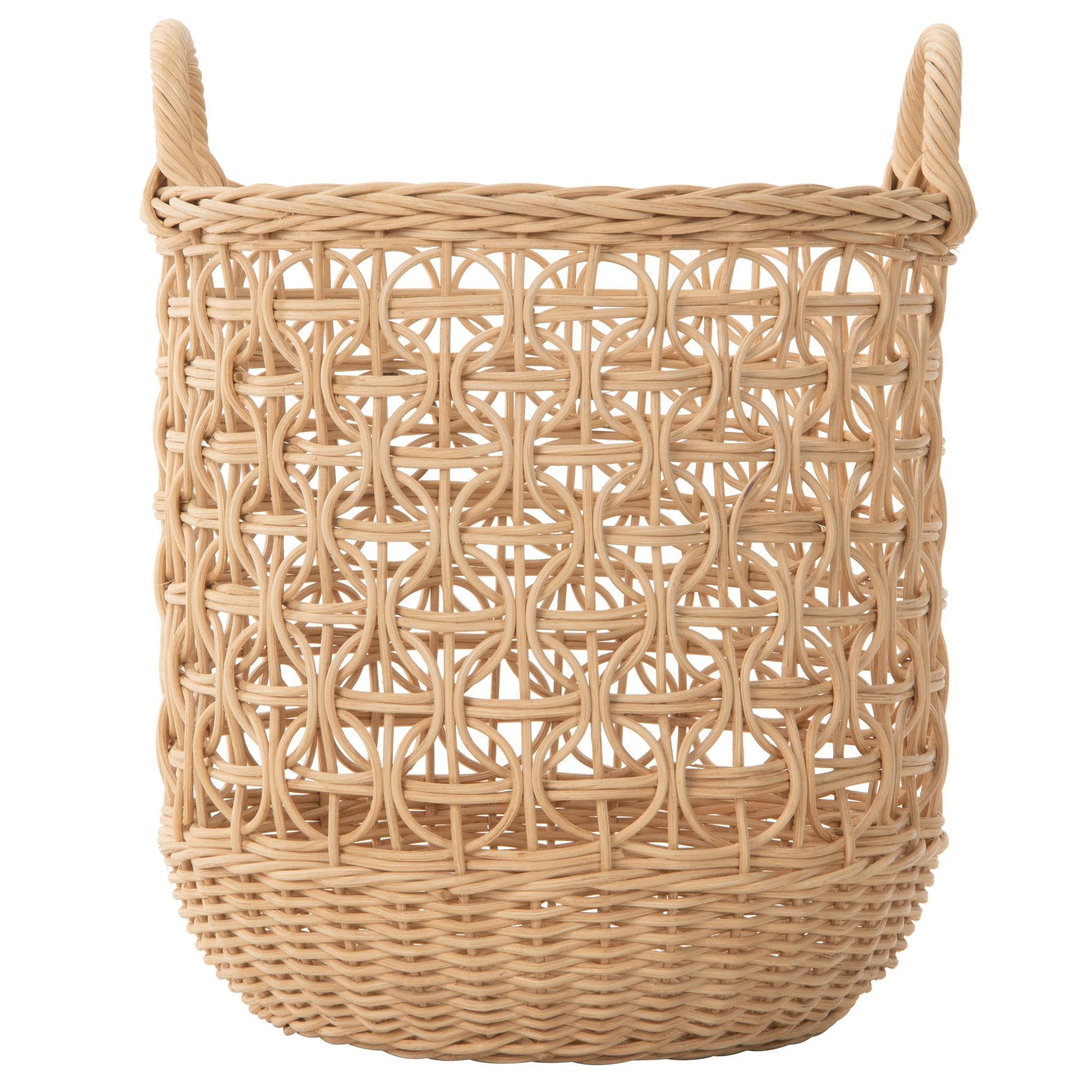 Wave Natural Rattan Basket with Handles - Elegant Braided Weave