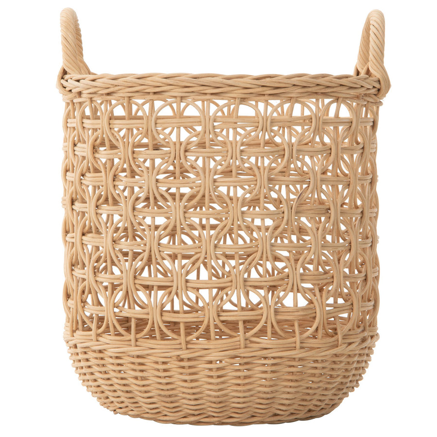 Wave Natural Rattan Basket with Handles - Elegant Braided Weave