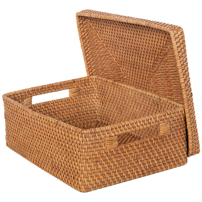 Loma Rectangular Rattan Storage Box and Decorative Shelf Storage Basket with Lid