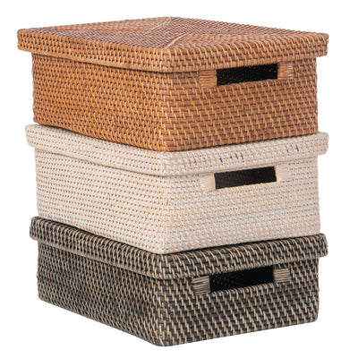 Loma Rectangular Rattan Storage Box and Decorative Shelf Storage Basket with Lid