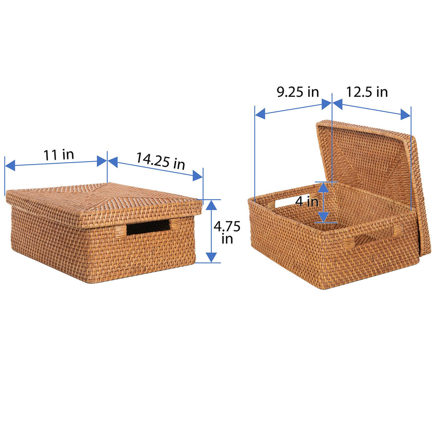 Loma Rectangular Rattan Storage Box and Decorative Shelf Storage Basket with Lid