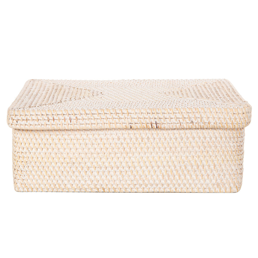 Loma Rectangular Rattan Storage Box and Decorative Shelf Storage Basket with Lid