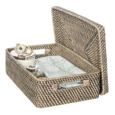 Loma Rectangular Rattan Storage Box and Decorative Shelf Storage Basket with Lid